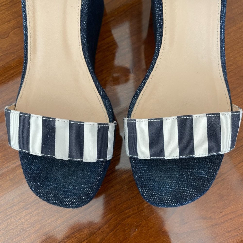 J CREW STRIPED DENIM WEDGES NAVY IVORY E7656 SZ 7 - Picture 3 of 12